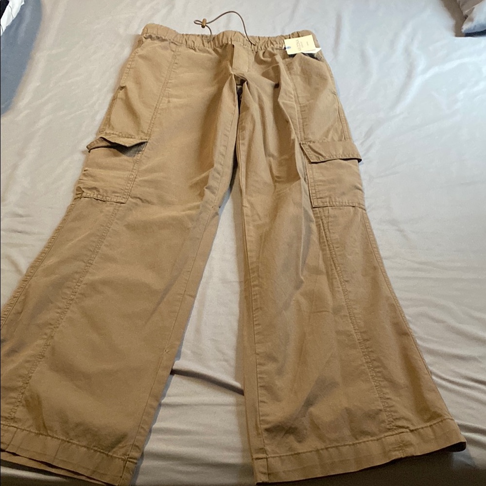 Tan Cargo Pants with Relaxed Fit and Drawstring Waist